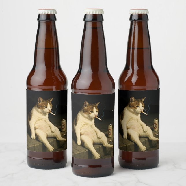 Lustige Katze mit Zigarette Gen Z Meme Bierflaschenetikett (Flaschen)