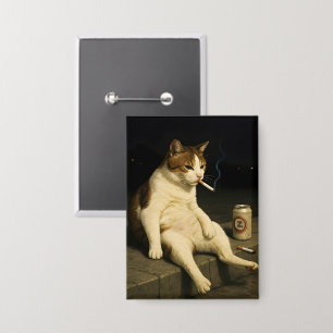 Lustige Katze mit Zigarette Gen Z Meme Button