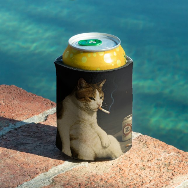 Lustige Katze mit Zigarette Gen Z Meme Dosenkühler (In Situ Pool)