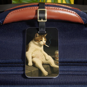 Lustige Katze mit Zigarette Gen Z Meme Gepäckanhänger