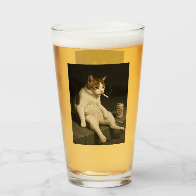 Lustige Katze mit Zigarette Gen Z Meme Glas (Vorne (Gefüllt))