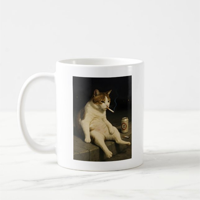 Lustige Katze mit Zigarette Gen Z Meme Kaffeetasse (Links)