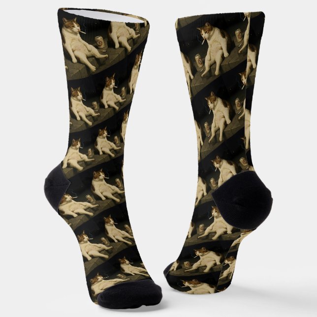 Lustige Katze mit Zigarette Gen Z Meme Socken (Gewinkelt)