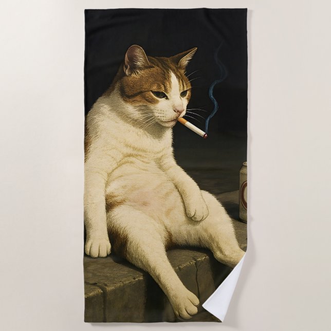 Lustige Katze mit Zigarette Gen Z Meme Strandtuch (Vorderseite)