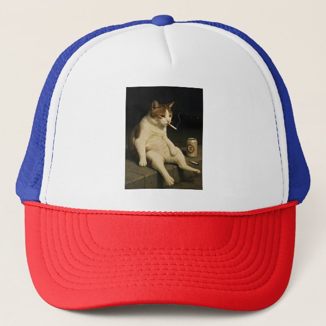 Lustige Katze mit Zigarette Gen Z Meme Truckerkappe (Vorderseite)