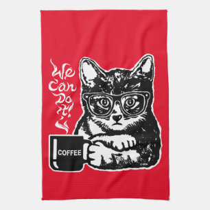 Lustige Katze motiviert durch Kaffee Geschirrtuch