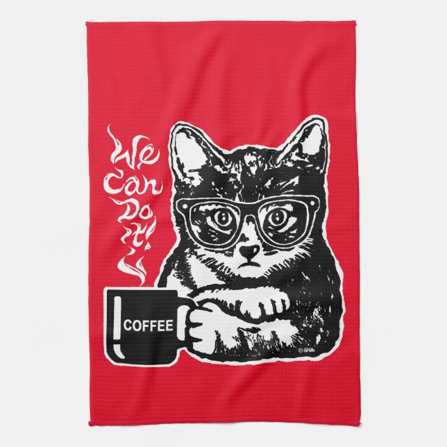 Lustige Katze motiviert durch Kaffee Geschirrtuch (Vertikal)