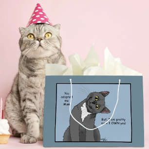 Lustige Katze Muttertag Graue Katze Blau Große Geschenktüte