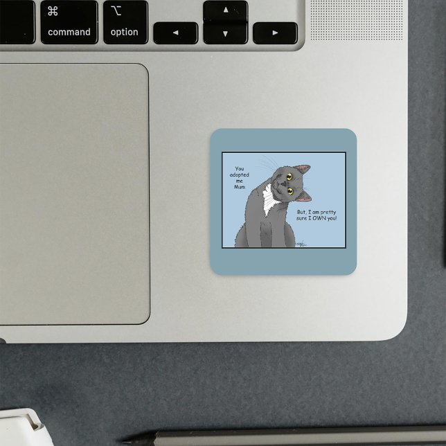 Lustige Katze Muttertag Graue Katze Blau Quadratischer Aufkleber (Von Creator hochgeladen)