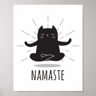 Lustige Katze Namaste Yoga-Posen Buddha-Blumen-Sym Poster