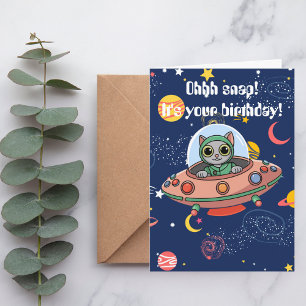 Lustige Katze Pilot UFO Weltraum Geburtstag Süß Karte