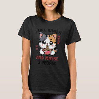 Lustige Katze Ramen Ich mag Ramen und 3 Leute Kawa T-Shirt
