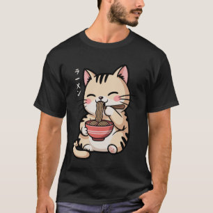Lustige Katze Ramen Japanische Katze Kawaii Anime- T-Shirt