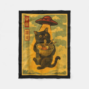 Lustige Katze Ramen Ufo japanischer Anime für Männ Fleecedecke