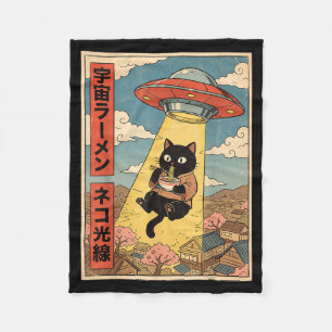 Lustige Katze Ramen Ufo japanischer Anime für Männ Fleecedecke