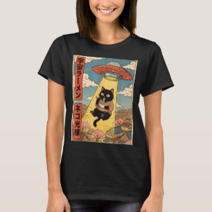 Lustige Katze Ramen Ufo japanischer Anime für Männ T-Shirt