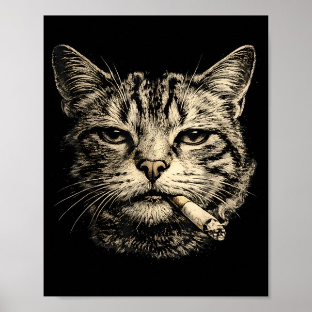 Lustige Katze raucht Zigarette Feline Tabby Poster (Vorne)