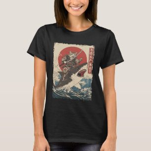 Lustige Katze reitet auf Hai japanische Ukiyo-e-Ku T-Shirt