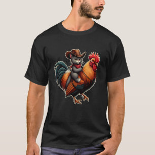 Lustige Katze reitet auf Huhn Cowboy Rodeo Katzenl T-Shirt