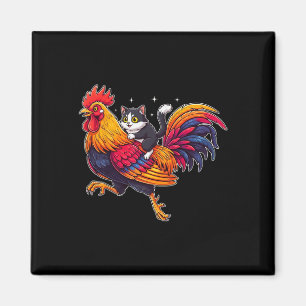 Lustige Katze reitet Hahn Huhn Süßes Farmtier  Magnet
