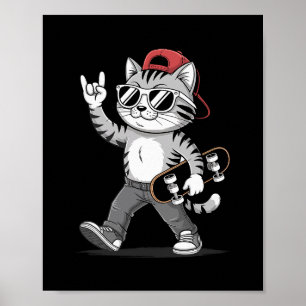Lustige Katze Rock Hand Skateboarding Grafik Skate Poster