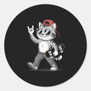 Lustige Katze Rock Hand Skateboarding Grafik Skate Runder Aufkleber