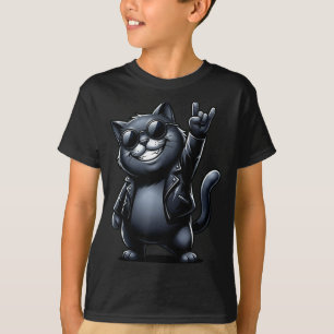 Lustige Katze Rock On Musik Geschenk Männer Frauen T-Shirt
