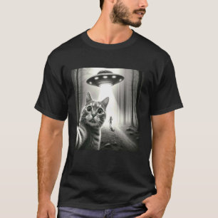 Lustige Katze Selfie mit Alien UFO Grafik Männer F T-Shirt