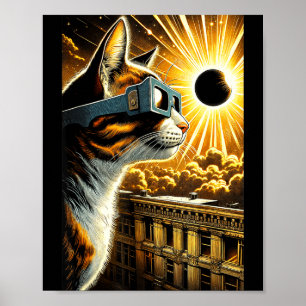 Lustige Katze Sonnenfinsternis Brille Vintage Poster