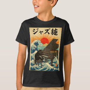 Lustige Katze spielt Ano für Jazzmusiker Anist  T-Shirt