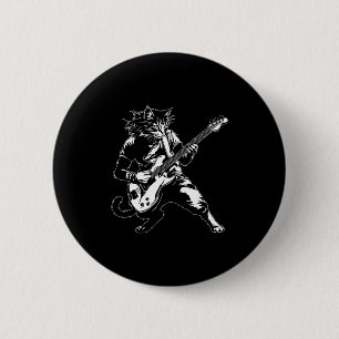 Lustige Katze spielt B-Gitarre Rockmusikliebhaber Button