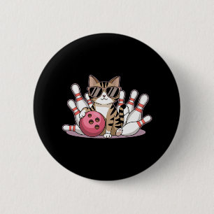 Lustige Katze spielt Bowling Coole Katze mit Sonne Button