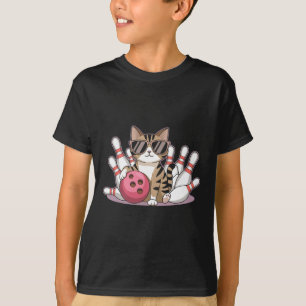 Lustige Katze spielt Bowling Coole Katze mit Sonne T-Shirt