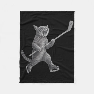 Lustige Katze spielt Eishockey Schlittschuh Fleecedecke