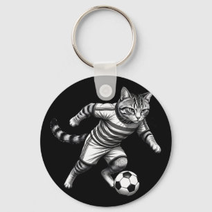 Lustige Katze spielt Fußball für Spieler und Katze Schlüsselanhänger