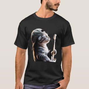 Lustige Katze spielt Gitarre Elektrisch Akustisch  T-Shirt