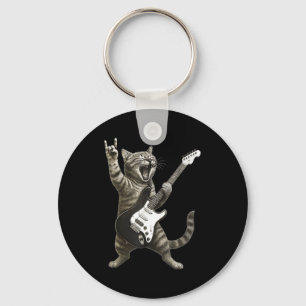 Lustige Katze spielt Gitarre Rock And Roll Männer Schlüsselanhänger