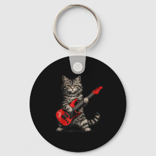 Lustige Katze spielt Gitarre Rock and Roll Männer Schlüsselanhänger