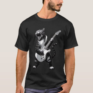 Lustige Katze spielt Gitarre Rockstar Musikliebhab T-Shirt