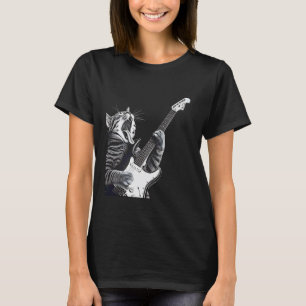 Lustige Katze spielt Gitarre Rockstar Rock & Roll  T-Shirt
