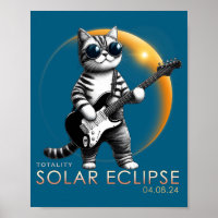 Lustige Katze spielt Gitarre Totale Sonnenfinstern