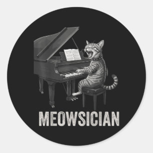 Lustige Katze spielt Klaviermusik Wortspiel Meowsi Runder Aufkleber