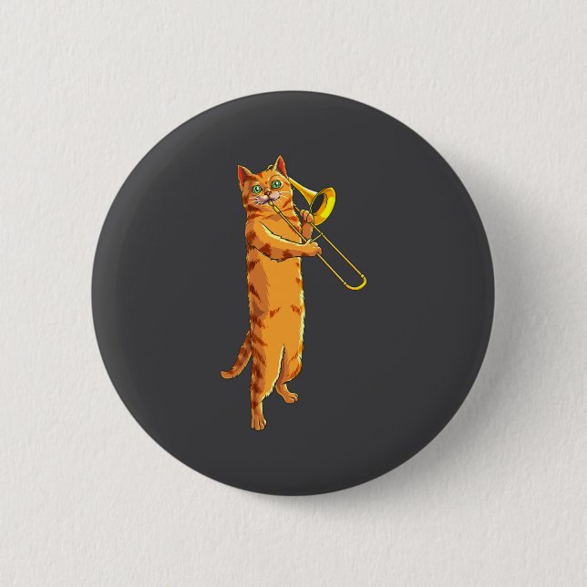 Lustige Katze spielt Posaune Geschenk Coole Katzen Button (Vorderseite)