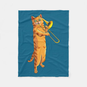 Lustige Katze spielt Posaune Geschenk Coole Kitten Fleecedecke
