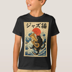 Lustige Katze spielt Tuba für Jazz-Musiker Tubist T-Shirt