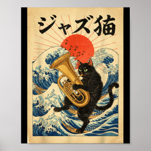 Lustige Katze spielt Tuba für Jazzmusiker Tubist Poster