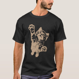 Lustige Katze springt hoch braun abgenutzt Vintage T-Shirt