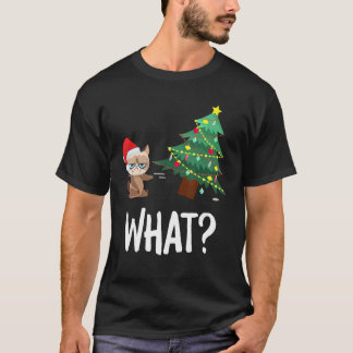 Lustige Katze stößt Weihnachtsbaum um Was Katze Ch T-Shirt