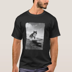 Lustige Katze surft Kitten Surfboard Ozean Surfen T-Shirt