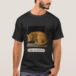 Lustige Katze Tech An Computern arbeitend Faulkatz T-Shirt